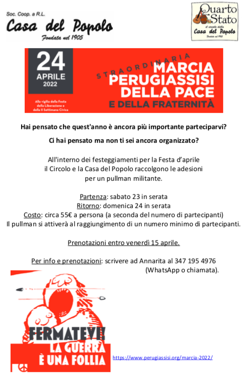 Cardano Perugia Assisi per la Pace con il Circolo Festa d'Aprile
